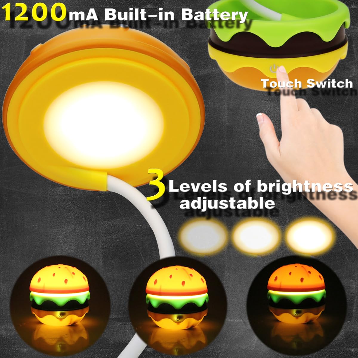 Rechargeable Hamburger Small Desk Lamps