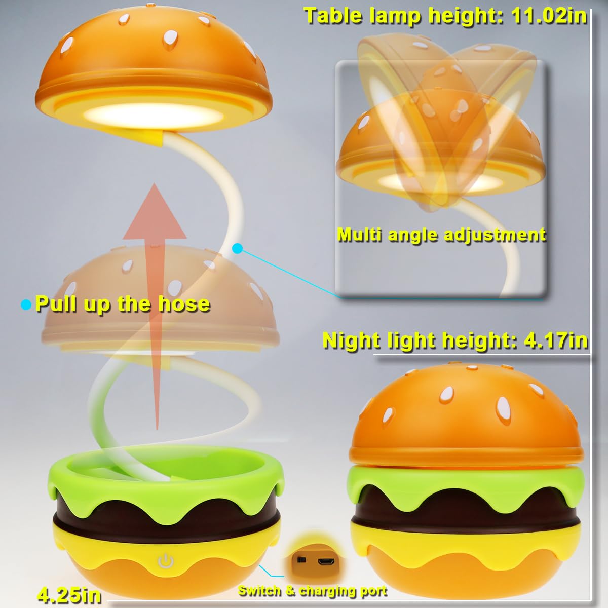 Rechargeable Hamburger Small Desk Lamps