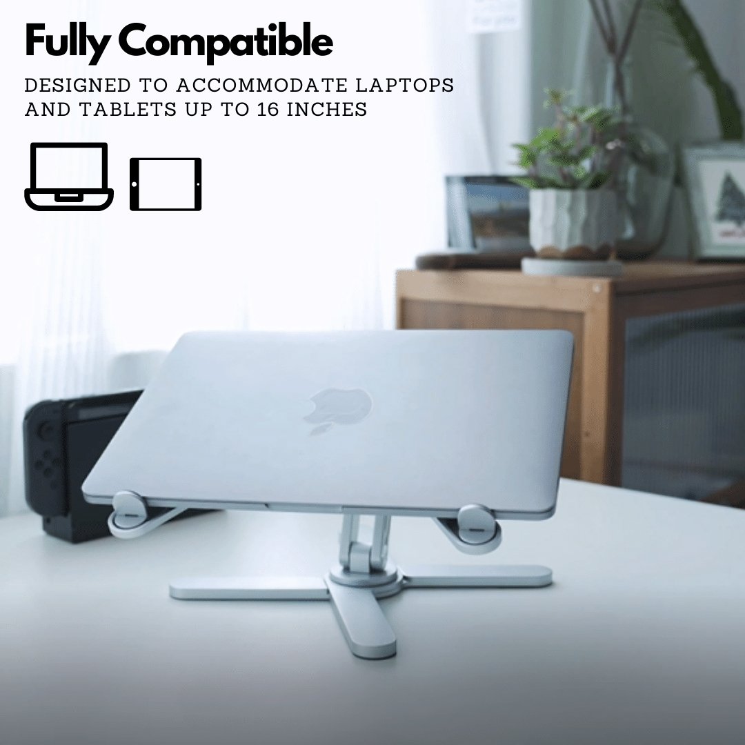 360° Rotating Aluminum Laptop Stand - Portable, Foldable, and Height-Adjustable